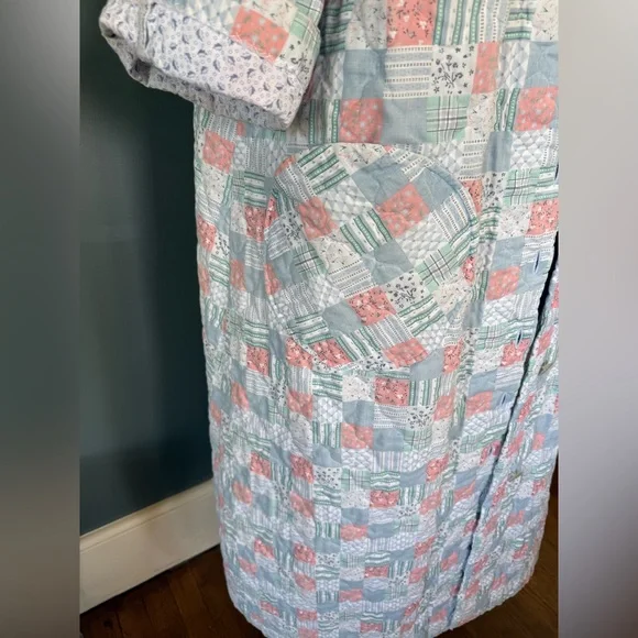 Vintage handmade patchwork Quilted duster Maxi swing coat Jacket sz S-L - Picture 10 of 16